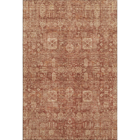 5' X 8' Chili Red And Copper Floral Washable Area Rug With UV Protection