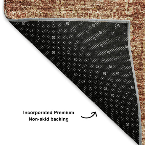 5' X 8' Chili Red And Copper Floral Washable Area Rug With UV Protection