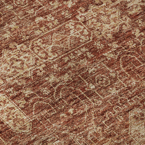 5' X 8' Chili Red And Copper Floral Washable Area Rug With UV Protection