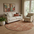 8' Chili Red And Copper Floral Washable Round Rug With UV Protection