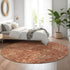 8' Chili Red And Copper Floral Washable Round Rug With UV Protection