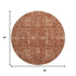 8' Chili Red And Copper Floral Washable Round Rug With UV Protection