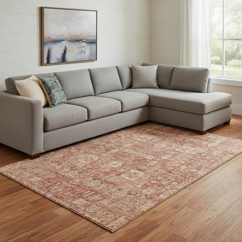 9' X 12' Chili Red And Copper Floral Washable Area Rug With UV Protection