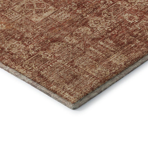 9' X 12' Chili Red And Copper Floral Washable Area Rug With UV Protection