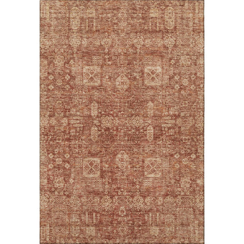 9' X 12' Chili Red And Copper Floral Washable Area Rug With UV Protection