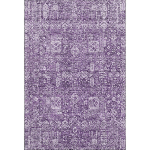 5' X 8' Purple And Ivory Floral Washable Area Rug With UV Protection