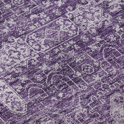 5' X 8' Purple And Ivory Floral Washable Area Rug With UV Protection