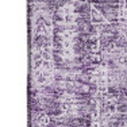 5' X 8' Purple And Ivory Floral Washable Area Rug With UV Protection