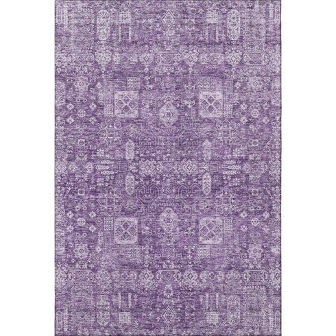 5' X 8' Purple And Ivory Floral Washable Area Rug With UV Protection