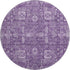 8' Purple And Ivory Floral Washable Round Rug With UV Protection