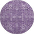8' Purple And Ivory Floral Washable Round Rug With UV Protection