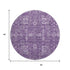 8' Purple And Ivory Floral Washable Round Rug With UV Protection