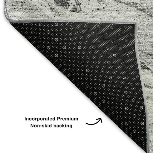 5' X 8' Gray And Ivory Abstract Washable Area Rug With UV Protection