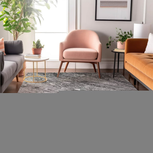 8' X 10' Gray And Ivory Abstract Washable Area Rug With UV Protection