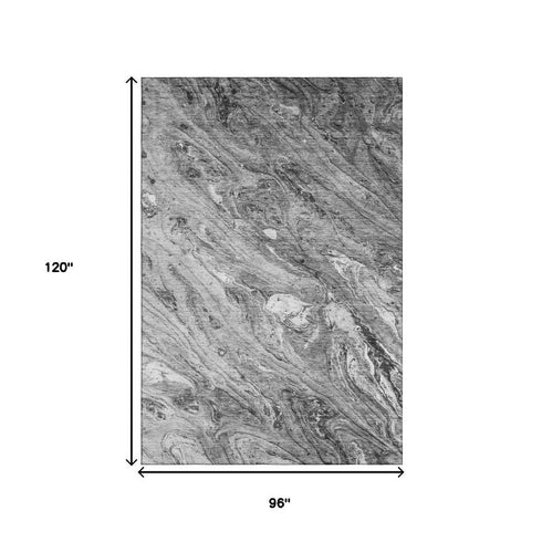 8' X 10' Gray And Ivory Abstract Washable Area Rug With UV Protection