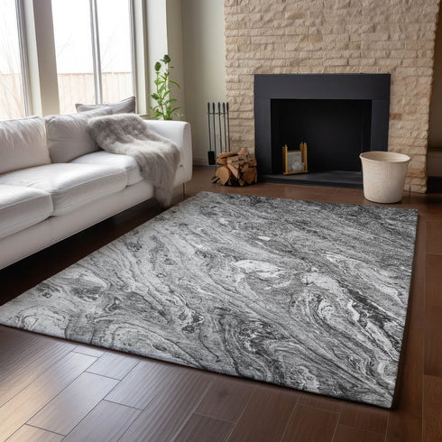 8' X 10' Gray And Ivory Abstract Washable Area Rug With UV Protection