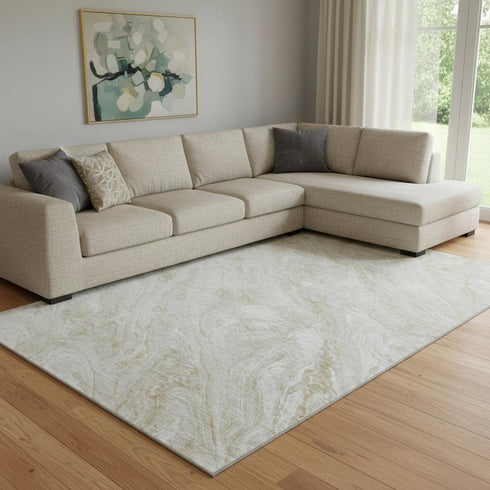 9' X 12' Ivory And Beige Abstract Washable Area Rug With UV Protection