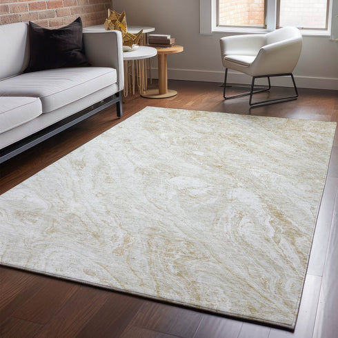 9' X 12' Ivory And Beige Abstract Washable Area Rug With UV Protection
