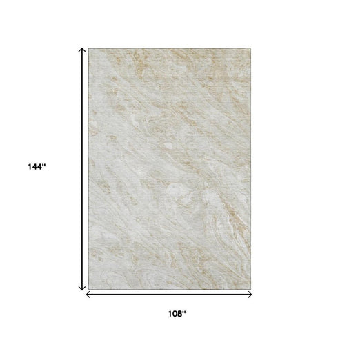 9' X 12' Ivory And Beige Abstract Washable Area Rug With UV Protection