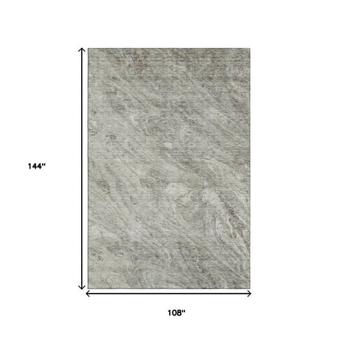 9' X 12' Taupe And Ivory Abstract Washable Area Rug With UV Protection