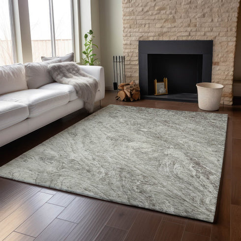 9' X 12' Taupe And Ivory Abstract Washable Area Rug With UV Protection