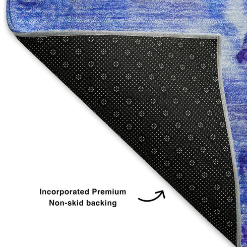 5' X 8' Blue Purple And Ivory Abstract Washable Area Rug With UV Protection