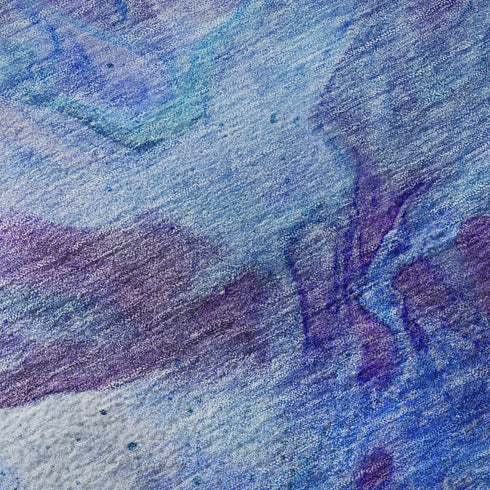 5' X 8' Blue Purple And Ivory Abstract Washable Area Rug With UV Protection
