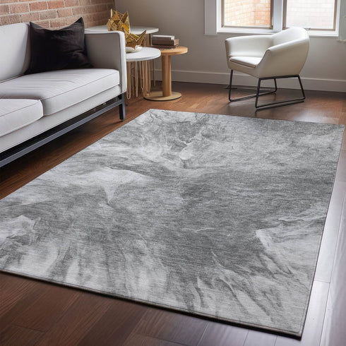 8' X 10' Gray And Ivory Abstract Washable Area Rug With UV Protection