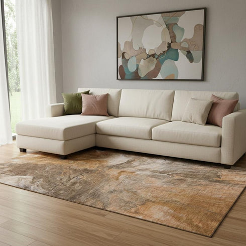 8' X 10' Chili Red Ivory And Copper Abstract Washable Area Rug With UV Protection