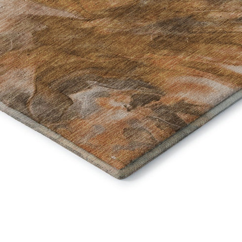 8' X 10' Chili Red Ivory And Copper Abstract Washable Area Rug With UV Protection
