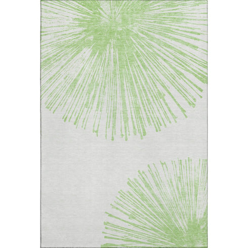 8' X 10' Artichoke Green And Ivory Abstract Washable Area Rug With UV Protection