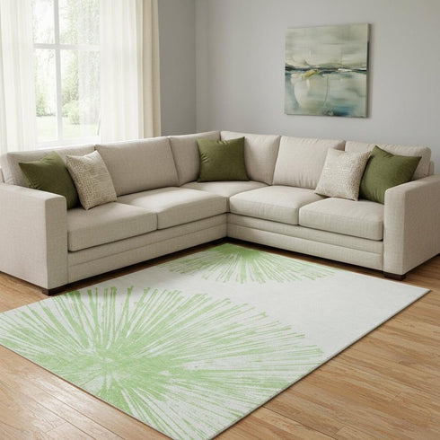 8' X 10' Artichoke Green And Ivory Abstract Washable Area Rug With UV Protection