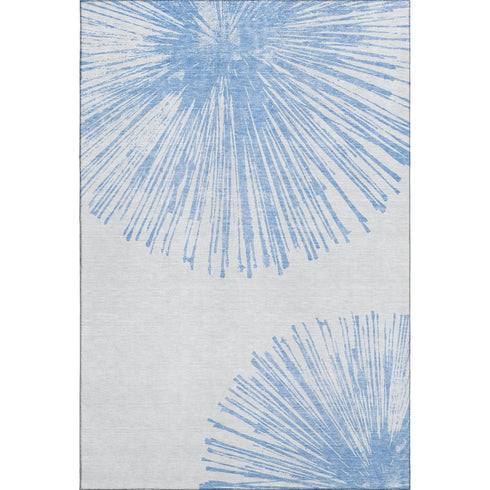 5' X 8' Denim Blue And Ivory Abstract Washable Area Rug With UV Protection