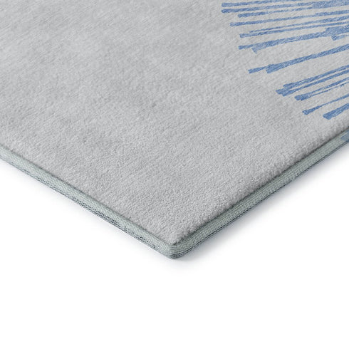5' X 8' Denim Blue And Ivory Abstract Washable Area Rug With UV Protection