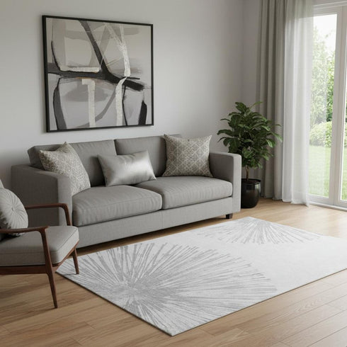 5' X 8' Gray And Ivory Abstract Washable Area Rug With UV Protection