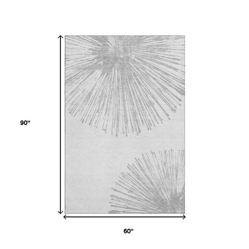 5' X 8' Gray And Ivory Abstract Washable Area Rug With UV Protection