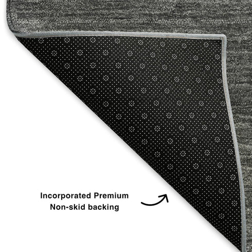 8' Charcoal And Ivory Abstract Washable Round Rug With UV Protection