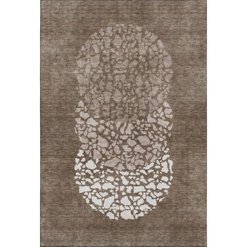 5' X 8' Chocolate And Ivory Abstract Washable Area Rug With UV Protection