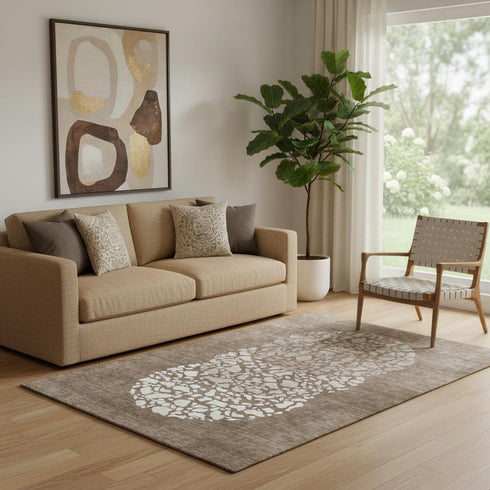 5' X 8' Chocolate And Ivory Abstract Washable Area Rug With UV Protection