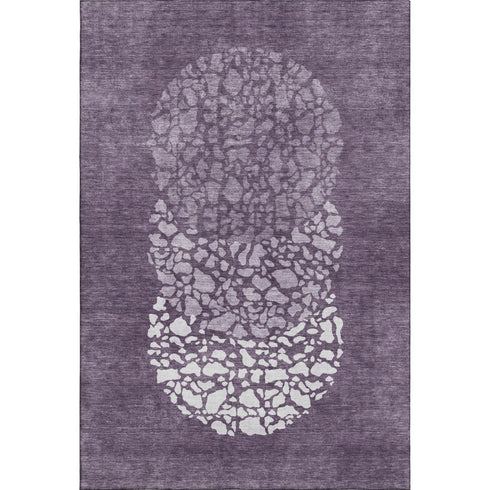 5' X 8' Eggplant And Ivory Abstract Washable Area Rug With UV Protection
