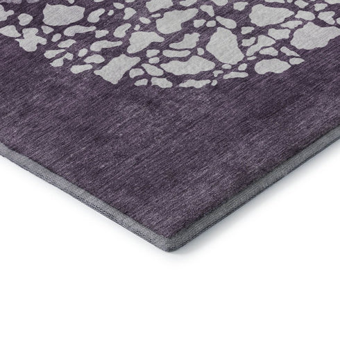 5' X 8' Eggplant And Ivory Abstract Washable Area Rug With UV Protection