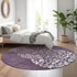 8' Eggplant And Ivory Abstract Washable Round Rug With UV Protection