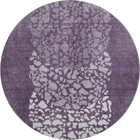 8' Eggplant And Ivory Abstract Washable Round Rug With UV Protection