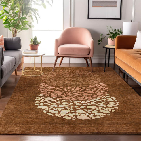 8' X 10' Chili Red And Ivory Abstract Washable Area Rug With UV Protection