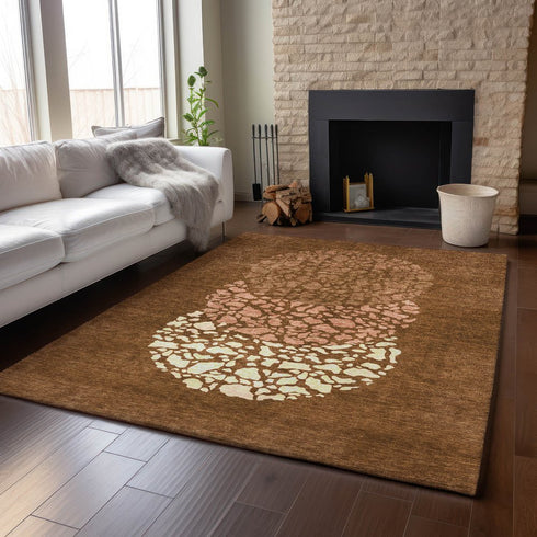 8' X 10' Chili Red And Ivory Abstract Washable Area Rug With UV Protection