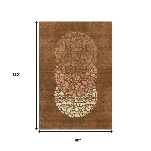 8' X 10' Chili Red And Ivory Abstract Washable Area Rug With UV Protection