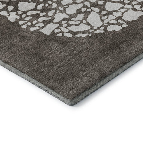 8' Taupe And Ivory Abstract Washable Round Rug With UV Protection