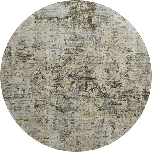 8' Taupe Beige And Gray Abstract Washable Round Rug With UV Protection