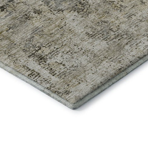 8' Taupe Beige And Gray Abstract Washable Round Rug With UV Protection
