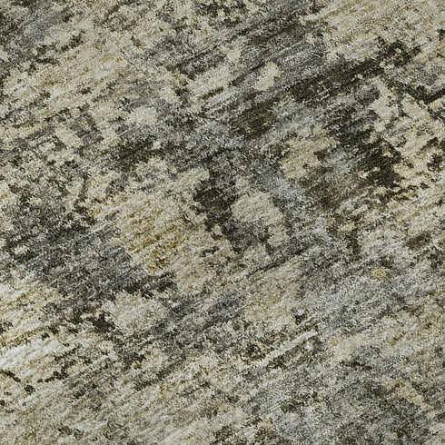 8' Taupe Beige And Gray Abstract Washable Round Rug With UV Protection